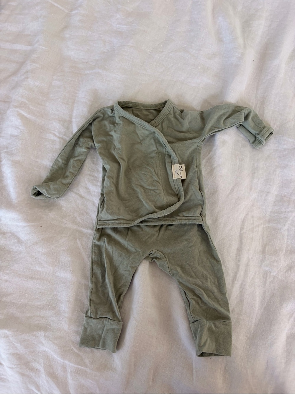 Organic Sage Green Baby Kimono Romper